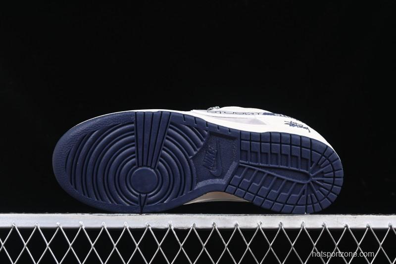 Nike SB Dunk Low Stussy Collaboration Beige Grey Print Grey Swoosh Anniversary Custom Low-Top Casual Skate Shoes - DM6868-009