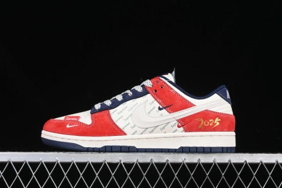 Nike SB Dunk Low Supreme Collaboration - China Red with 3D White Swoosh Anniversary Custom Low-Top Casual Sneakers - FC1688-209
