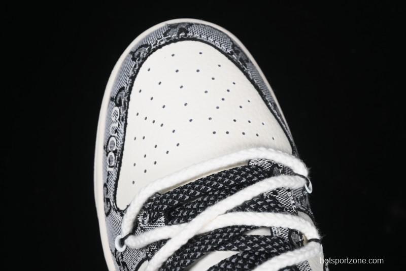 Nike SB Dunk Low Gucci Collaboration Grey Jacquard Swoosh Anniversary High-End Custom Low-Top Casual Skate Shoes - YX5066-215