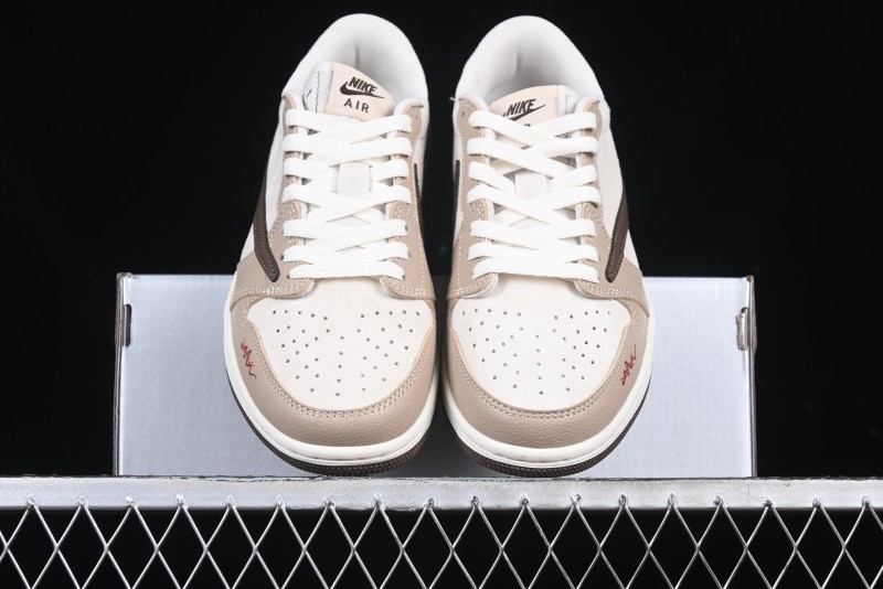 Nike Travis Scott x Fragment Design x Air Jordan 1 Low OG SP AJ1 Snake Year Limited Brown Snake Print Low Top Casual Sneakers - DM7866-074