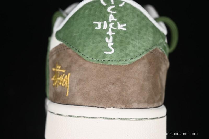 Nike Travis Scott x Fragment Design x Air Jordan 1 Low OG SP AJ1 Stussy Collaboration Suede Green Low Top Casual Sneakers - XS3186-202