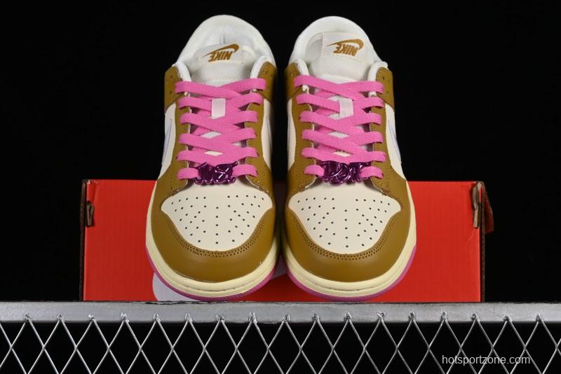 Nike Dunk Low "Just Do It" SB Low-Top Casual Skate Shoes in Coconut Milk and Pink - FD8683-700