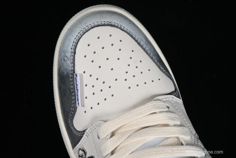 Nike Air Jordan 1 Low AJ1 Panda Prank Modern Gray Floral Low-Top Casual Sneakers - 553560-053