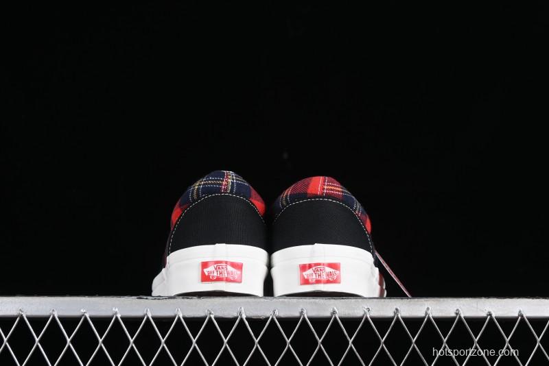 Vans Era Low-Top Skate Shoes with Black Canvas and Red Scottish Plaid Checkered Design - VN0A2RR1QWP