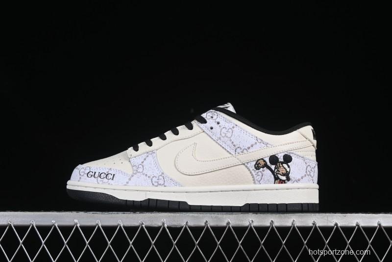 Nike SB Dunk Low Gucci Collaboration Mickey Hidden Pattern White Swoosh Anniversary High-End Custom Low-Top Casual Sneakers - LW1818-112