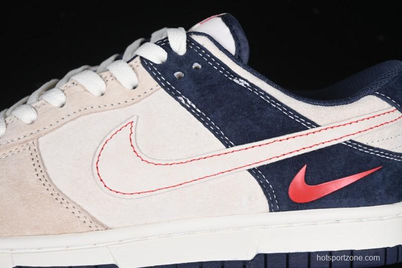 Nike SB Dunk Low Supreme Collaboration - Two-Tone White Swoosh Anniversary Customized Low-Top Casual Skate Shoes - DJ2024-045