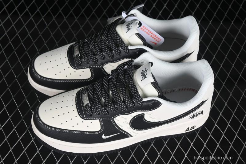 Nike Air Force 1 '07 Low Stussy Collaboration Black Leather Low-Top Casual Sneakers - HH7518-045