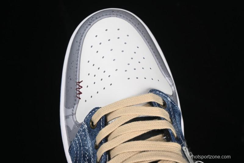 Nike Air Jordan 1 Low Retro Basketball Shoes Panda Prank Surf Fishing Overfishing Blue Brown Gray - 553558-140