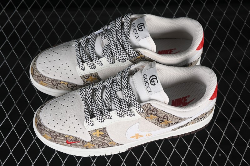 Nike SB Dunk Low Gucci Collaboration White Bee Swoosh Anniversary Customized Low-Top Casual Sneakers - DJ2024-130