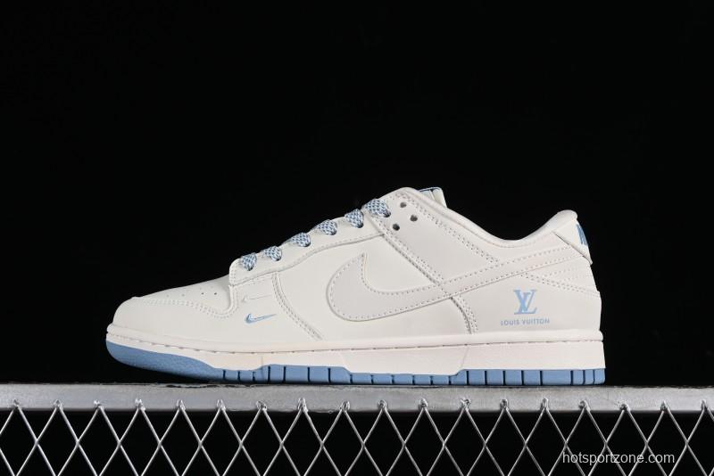 Nike SB Dunk Low LV Collaboration - Double Swoosh Beige Blue Anniversary High-End Custom Low-Top Casual Skate Shoes - XX2025-308