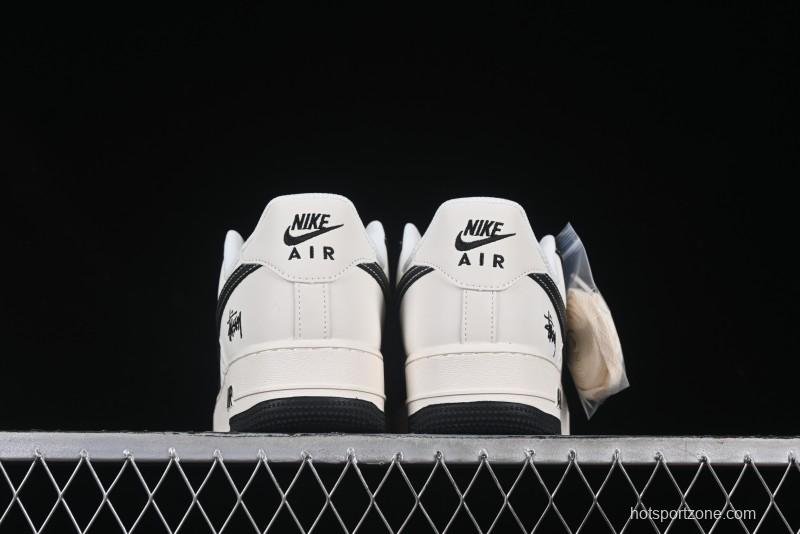 Nike Air Force 1 '07 Low Stussy Collaboration Black Leather Low-Top Casual Sneakers - HH7518-045