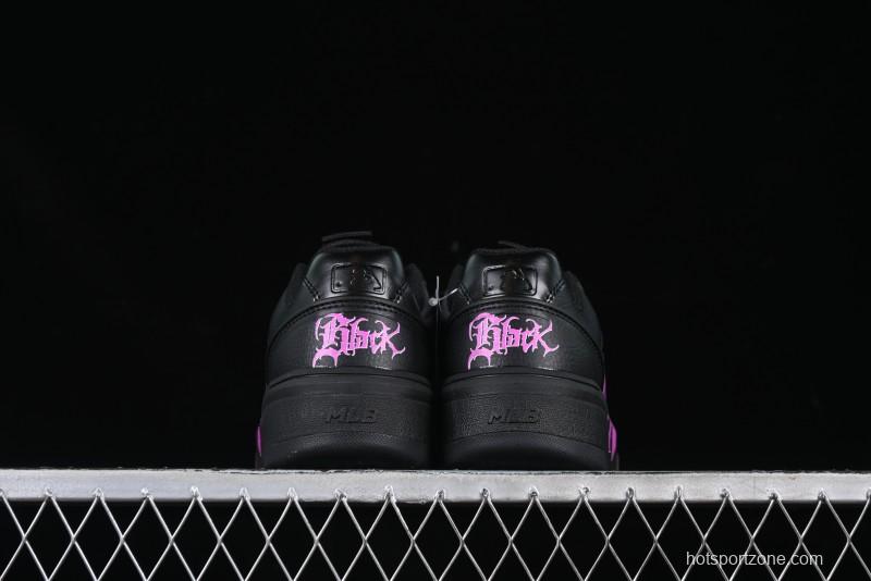 NY Yankees Black Leather Sneakers with Bold Pink Logo