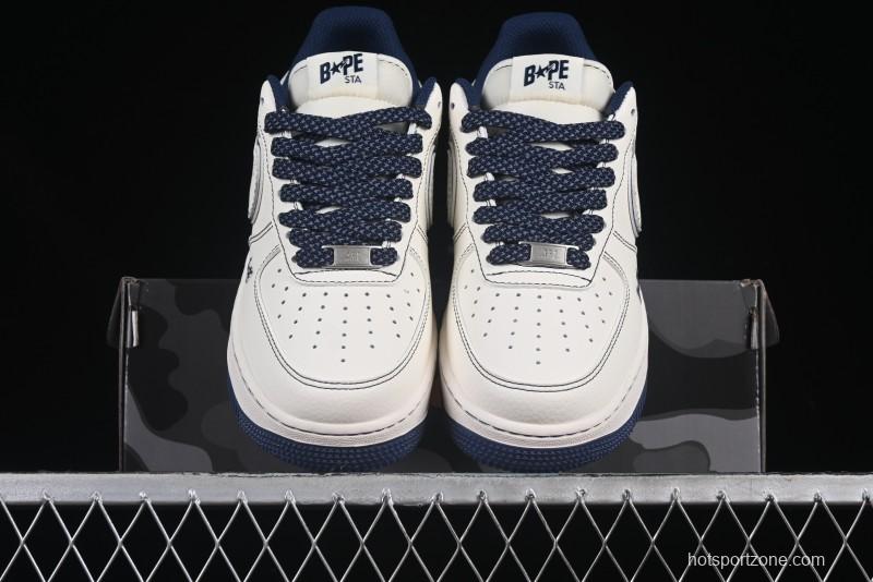Nike Air Force 1 '07 Low Bape Collaboration Off-White Navy Blue Casual Sneakers - HH7518-066