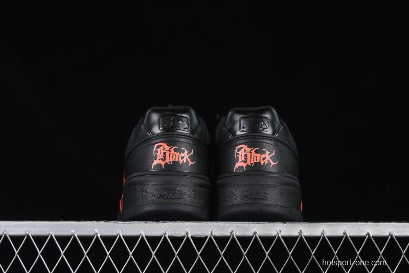 NY Yankees Black Leather Sneakers – Bold Orange Logo Edition