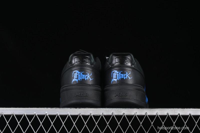NY Yankees Black Leather Sneakers with Bold Blue Logo