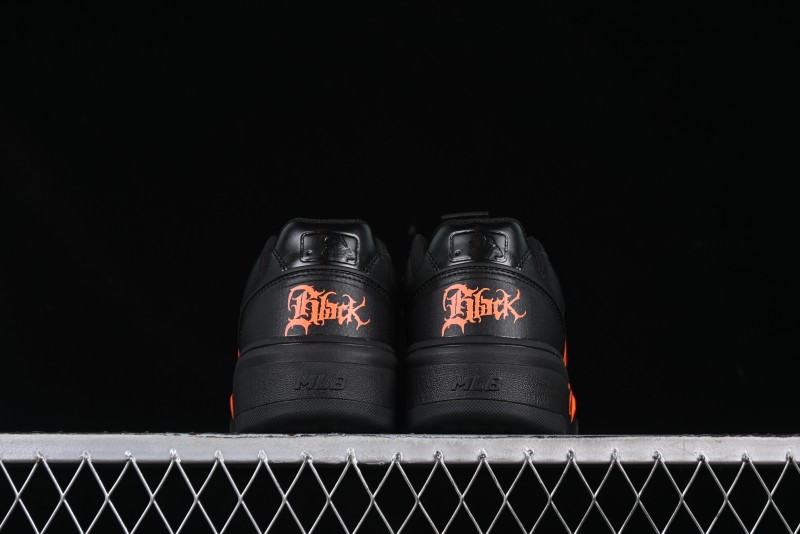 NY Yankees Black Leather Sneakers with Bold Orange Logo
