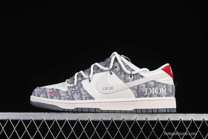Nike SB Dunk Low Dior Collaboration Strap Woven White Swoosh Anniversary Custom Low-Top Casual Skate Shoes - SJ2068-316