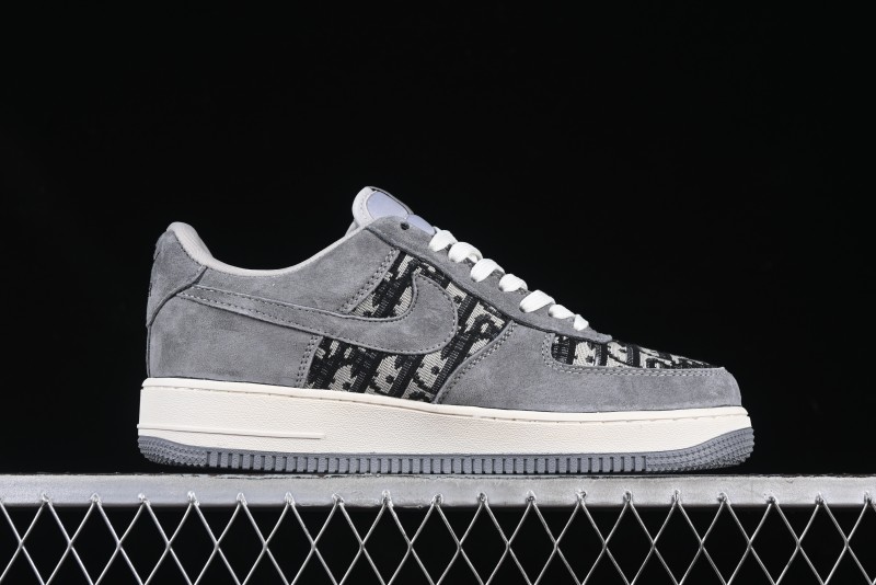 Nike Air Force 1'07 Low Dior Collaboration Grey Knit Skeleton Low-Top Casual Sneakers - KK1988-056