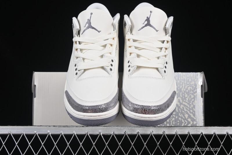 Nike Air Jordan 3 Retro Sneakers Sail Metallic Silver with Elephant Print Accents - CK9246-100