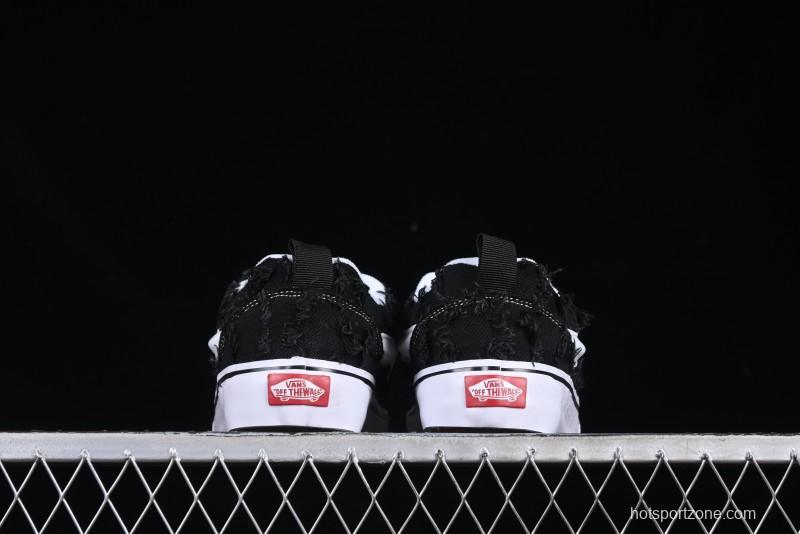 Vans Old Skool Distressed Black Canvas Sneakers with Orange Accents