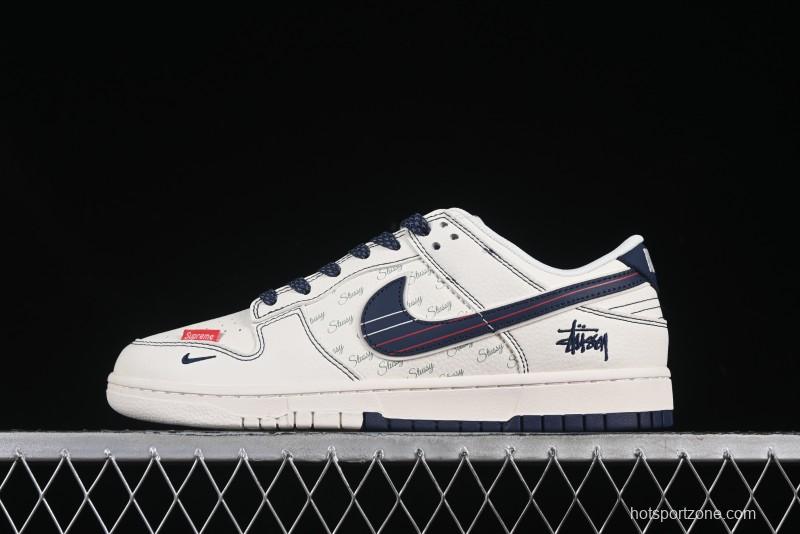 Nike SB Dunk Low Stussy Collaboration White Blue Red Stripe Swoosh Anniversary Custom Low-Top Casual Skate Shoes - XS6089-532