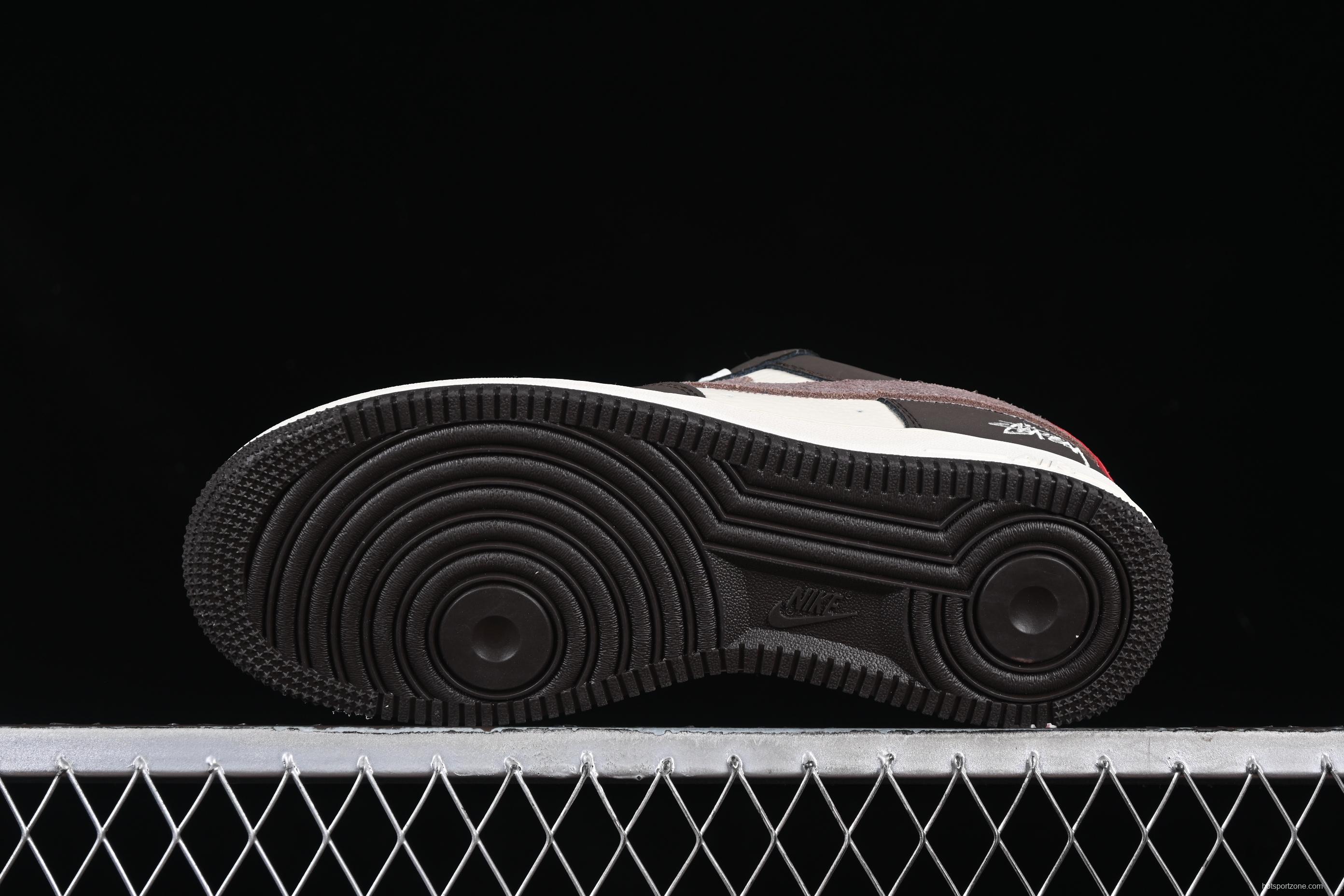 Nike Air Force 1 '07 Low Stussy Collaboration Red Tail Chocolate Low-Top Casual Sneakers - KK1988-057