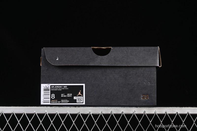 Nike Air Jordan 1 Mid AJ1 Black Red Mid-Top Casual Sneakers - DQ8426-067