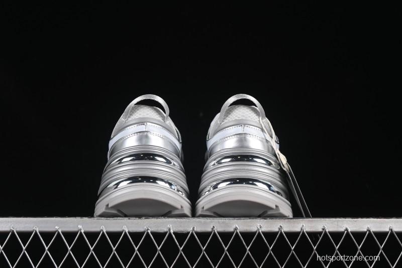 GG-CC Chunky Low Casual Fashion Sneakers with Thick Sole and Height Increasing Design - 2607 Silver