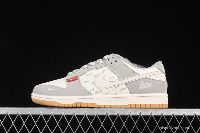 Nike SB Dunk Low Stussy Collaboration Cartoon Gum Anniversary Custom Low-Top Casual Skate Shoes - JJ2508-557