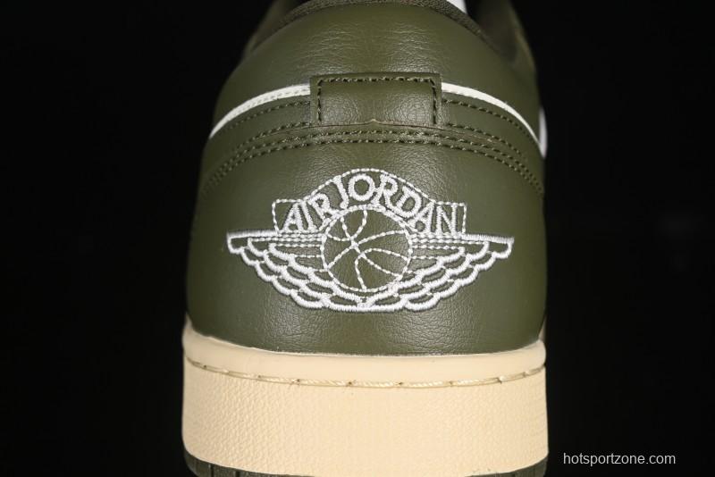 Nike Air Jordan 1 Low AJ1 Military Green White Casual Lifestyle Sneakers - DC0774-122