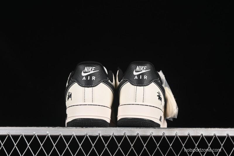 Nike Air Force 1'07 Low Stussy Collaboration Black Swoosh Casual Sneakers - HH7518-059