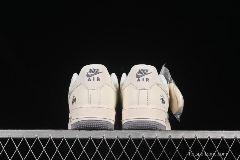 Nike Air Force 1 '07 Low Stussy Collaboration Beige Mini Swoosh Casual Sneakers - HH7518-064