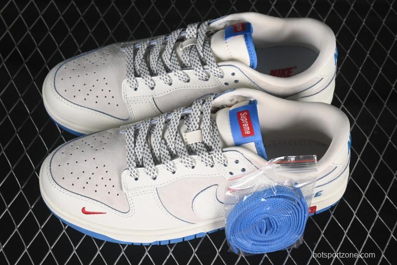 Nike SB Dunk Low Anniversary Custom Collaboration Triple Swoosh Cream White Blue Sole Low-Top Casual Skate Shoes - SC9207-411