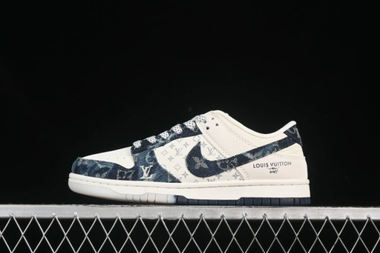 Nike SB Dunk Low LV Collaboration Dark Blue Denim Anniversary Custom Low-Top Casual Skate Shoes - CH8311-288