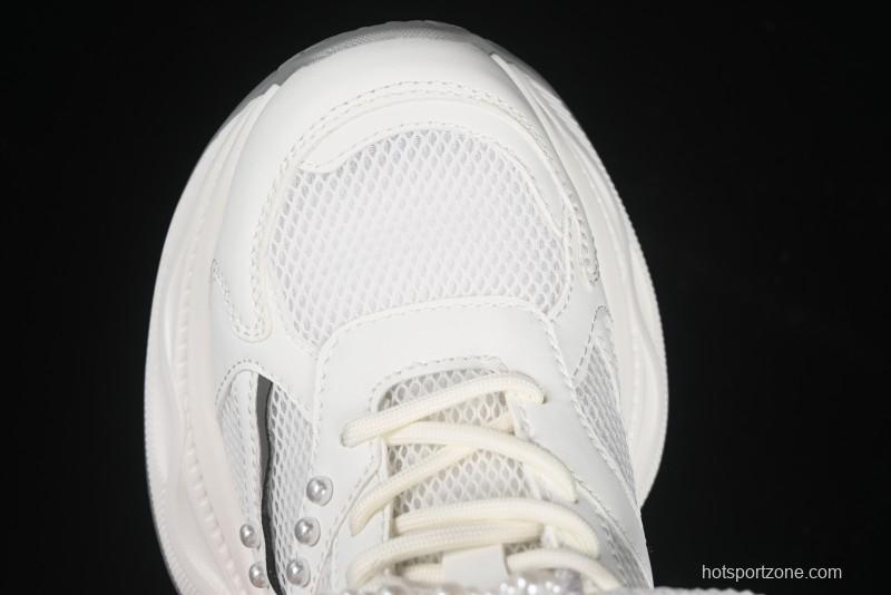 GG-CC Lace Pearl Chain Casual Platform Dad Shoes - 250310 White