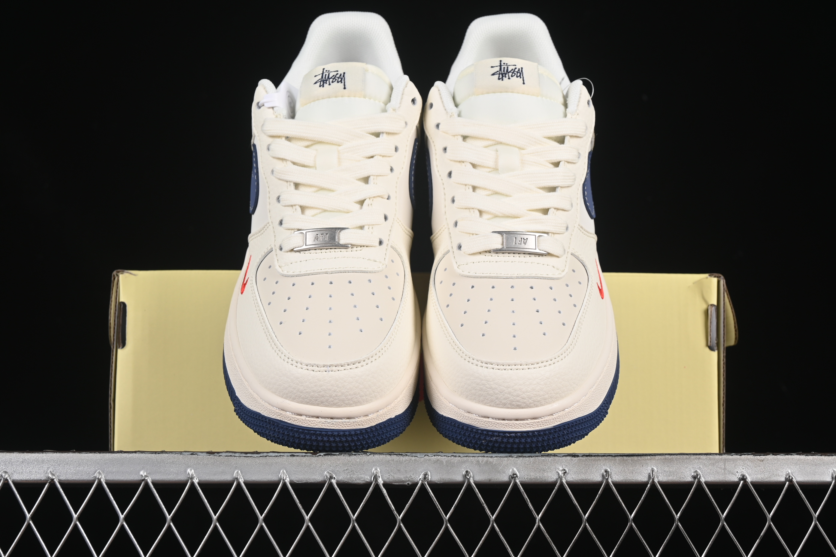 Nike Air Force 1 '07 Low Stussy Collaboration Light Blue Sole Red Heel Casual Sneakers - JJ2508-716