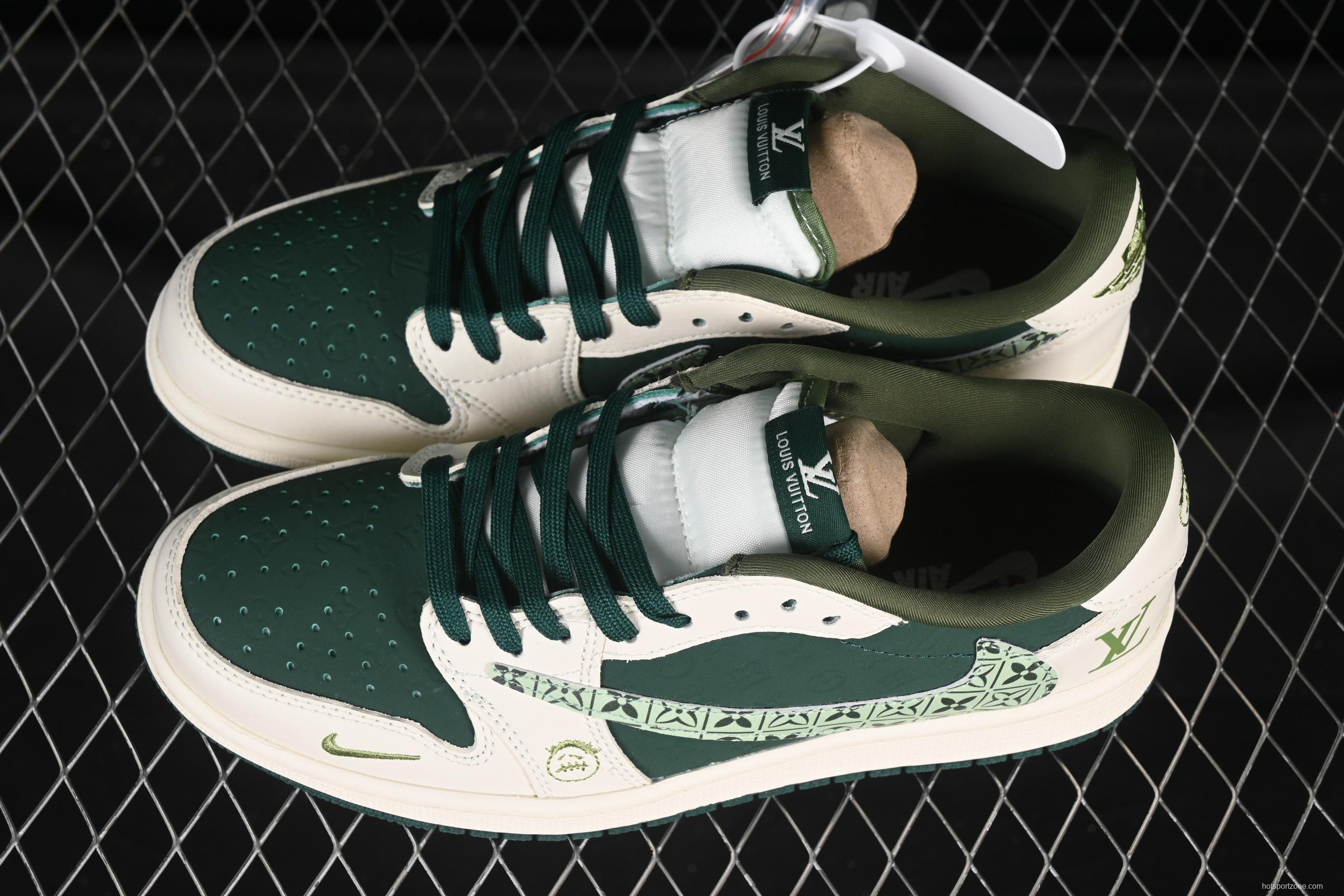 Nike Travis Scott x Fragment Design x Air Jordan 1 Low OG SP AJ1 LV Collaboration Green Swoosh Low-Top Lifestyle Casual Sneakers - XS2024-061