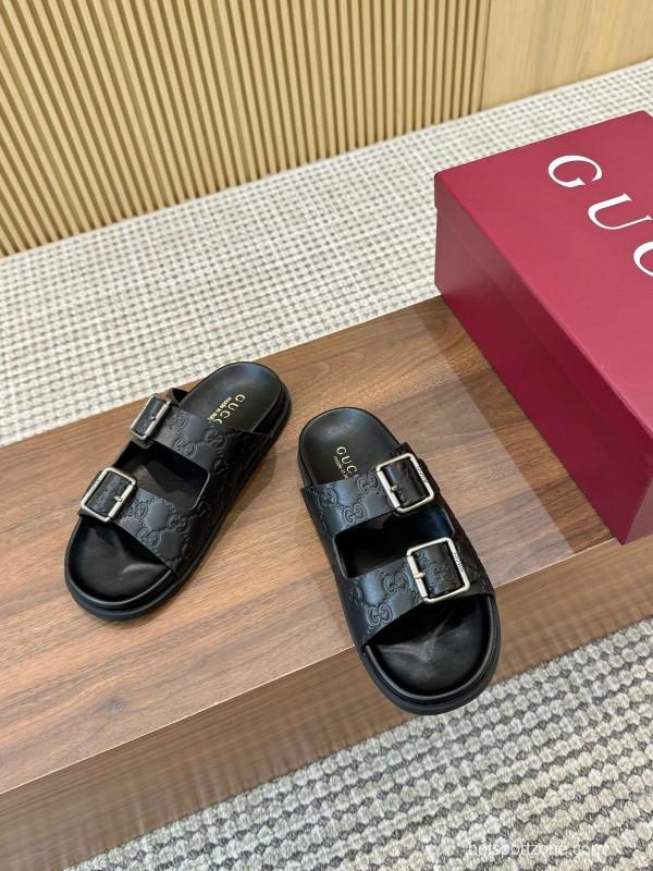 2025 Women Gucci Black Leather Sandals Buckle LY00230
