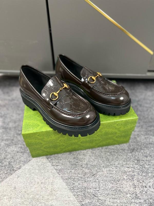 2024 Women Gucci Black Calf Leather Loafers MJ00300