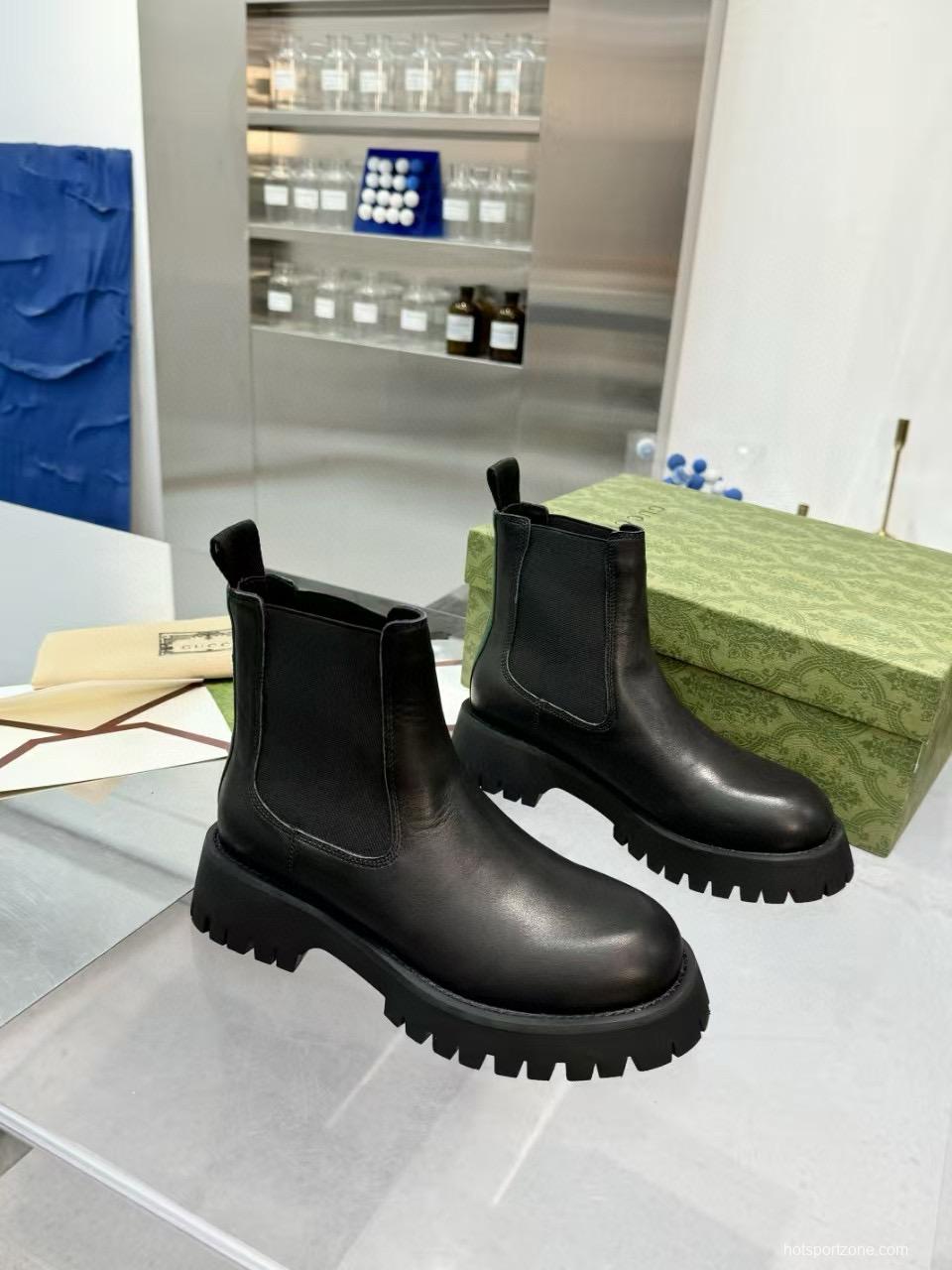 2024 Unisex Gucci Black Leather Martin Boots MJ00340