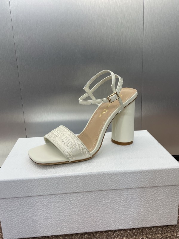 2025 Women Dior White Leather High Heel Embroidered Sandals