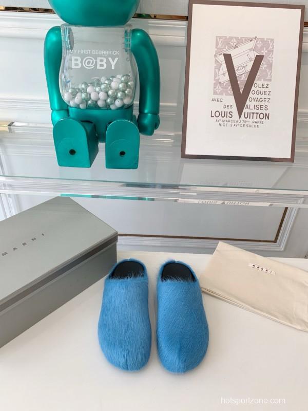 2024 Women Marni Blue Horsehair Slippers