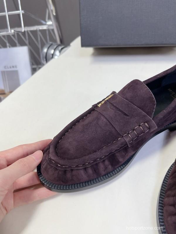 2025 Women Yves Saint Laurent Dark Purple Suede Loafers KFY00350