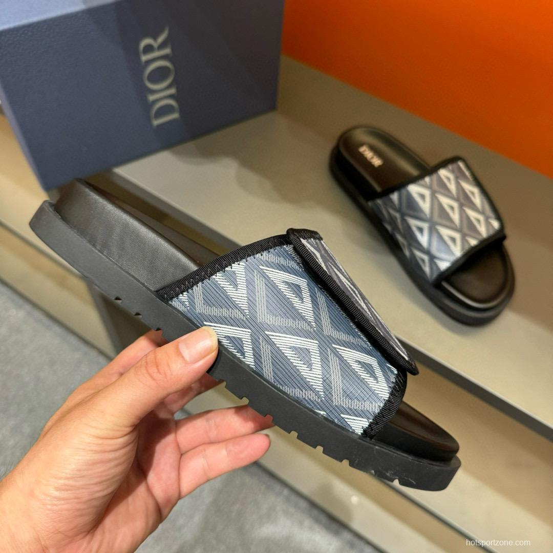 2024 Dior Black Gray Canvas Slippers MJ00180