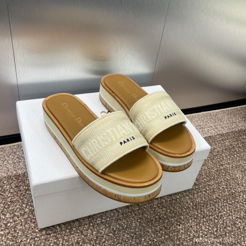 2025 Slippers Dior Beige Canvas Slippers