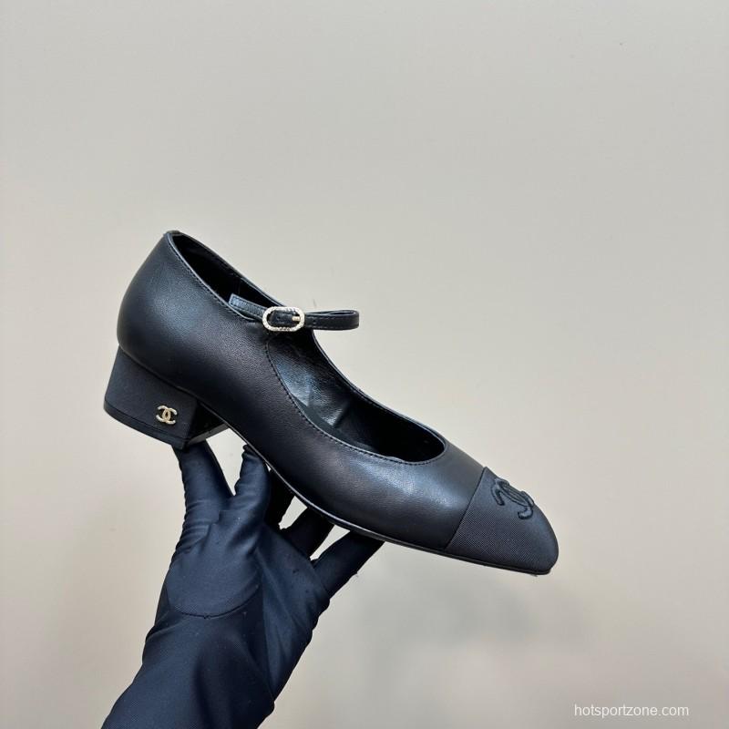 2025 Women Chanel Black Lambskin Mary Jane Shoes KFY00290