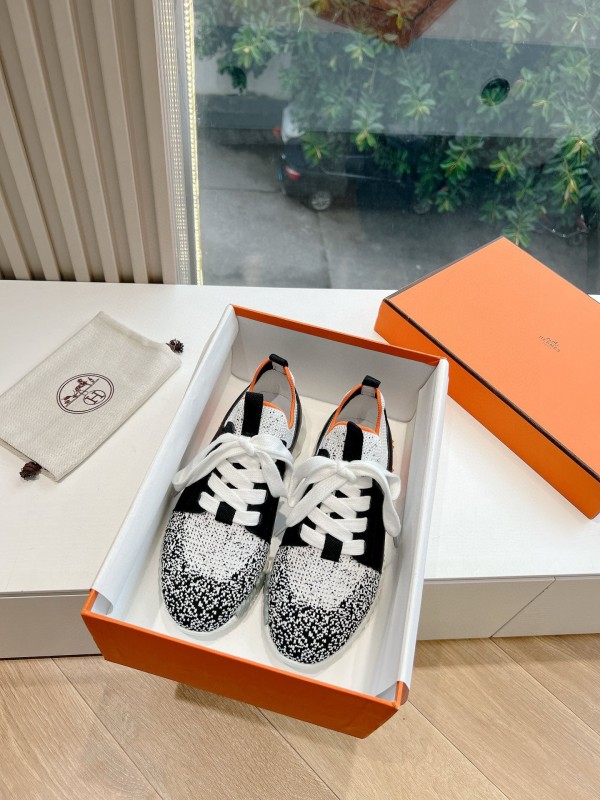 2024 Unisex Hermès Black White Orange Calfskin Suede Sneakers Bouncing MJ00290(F/W)