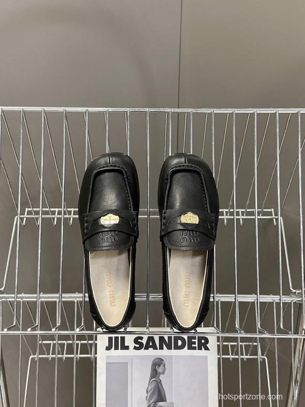 2025 Women Miu Miu Black Leather Loafers