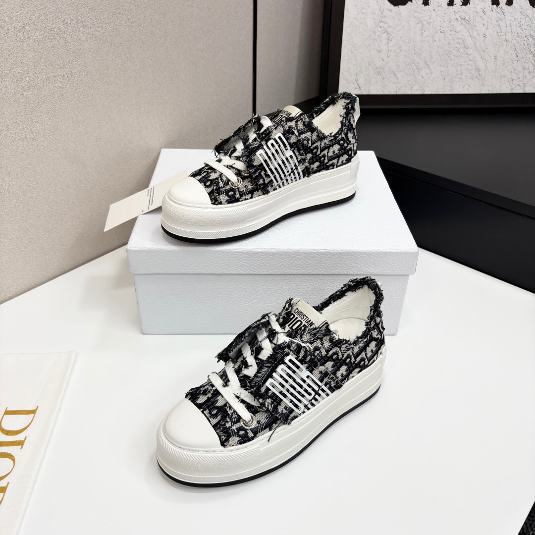 2025 Women Dior Black Grey Canvas Casual Sneaker LY00300