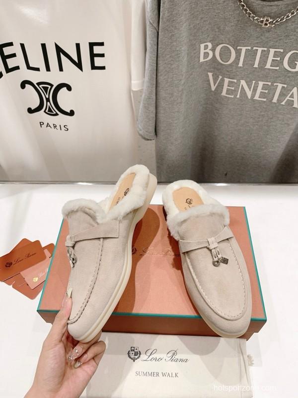 2024 Slippers LP beige suede fur lined summer walk